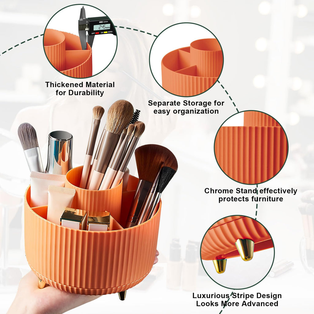 Makeup Brush Holder Organizer,360° Rotating Makeup Brush Organizer,5 Slot Make up Brushes Cup for Cosmetics, Nail Polish, Art Supply, Bathroom Vanity Desktop Organizer - Black
