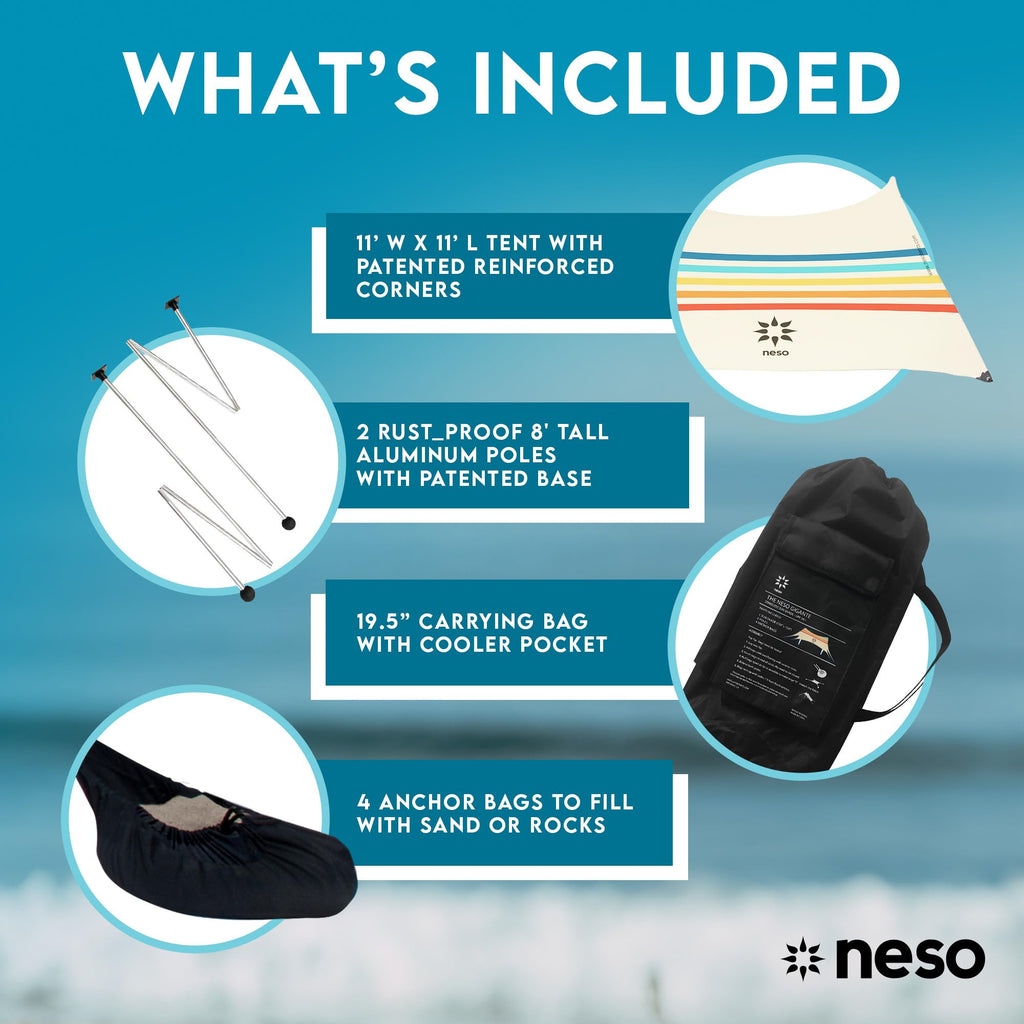 Neso Gigante Portable Beach Tent Sun Shelter - Lightweight Beach Shade Canopy - Easy Setup for Family Outings - Patented Reinforced Corners - UPF 50+ - 8ft Tall, 11 x 11ft - Save The Whales