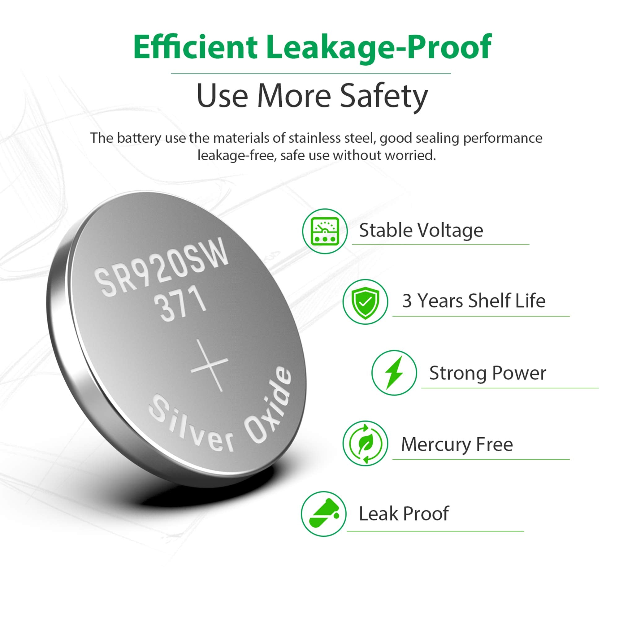 LiCB 10 Pack 371 SR920SW Watch Battery,Long-Lasting & Leak-Proof,High Capacity Silver Oxide 1.55V Button Cell Batteries for Watch