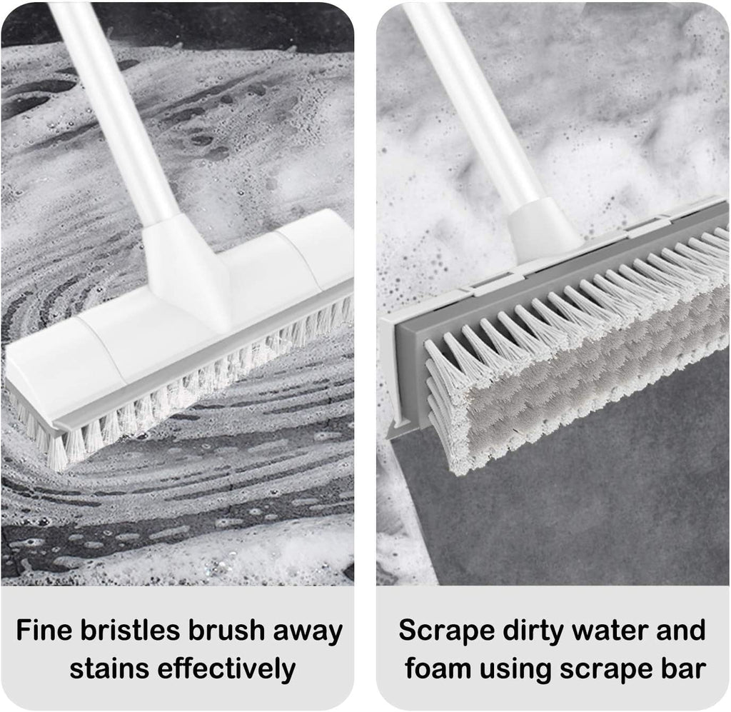 BOOMJOY Floor Scrub Brush with 57" Long Handle, 12" Wide Head, 2 in 1 Scrape and Brush, Stiff Bristle for Cleaning Bathroom, Patio, Kitchen, Tile, Wall and Deck