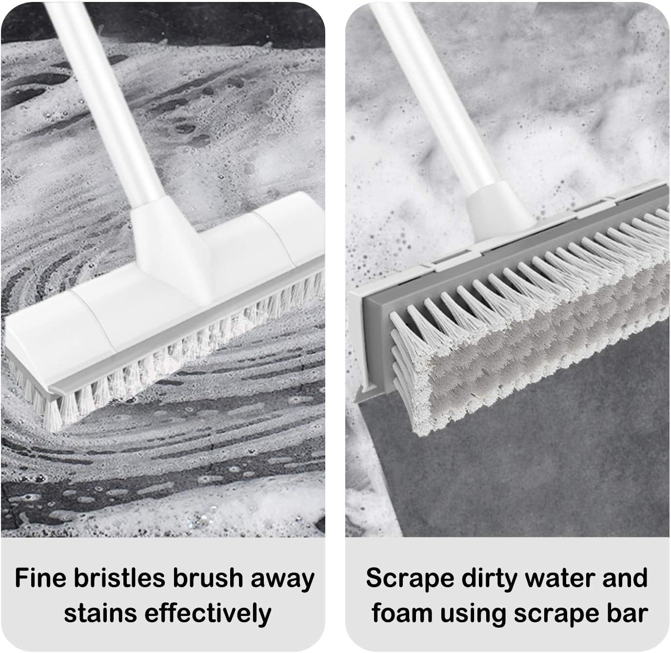BOOMJOY Floor Scrub Brush with 57" Long Handle, 12" Wide Head, 2 in 1 Scrape and Brush, Stiff Bristle for Cleaning Bathroom, Patio, Kitchen, Tile, Wall and Deck