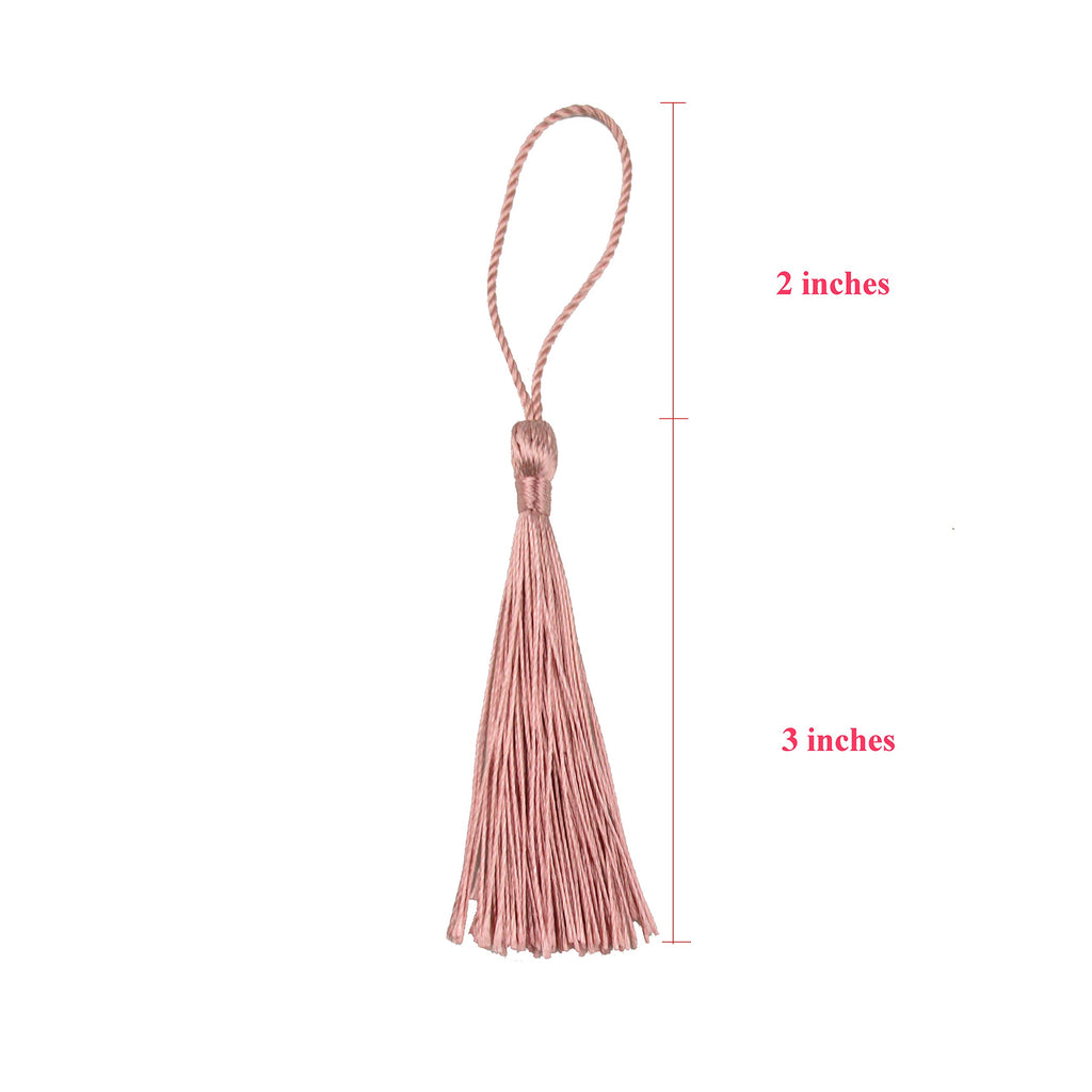 Makhry 100pcs 13cm/5 Inch Silky Floss Bookmark Tassels with 2-Inch Cord Loop and Small Chinese Knot for Jewelry Making, Souvenir, Bookmarks, DIY Craft Accessory (Dark Grey)
