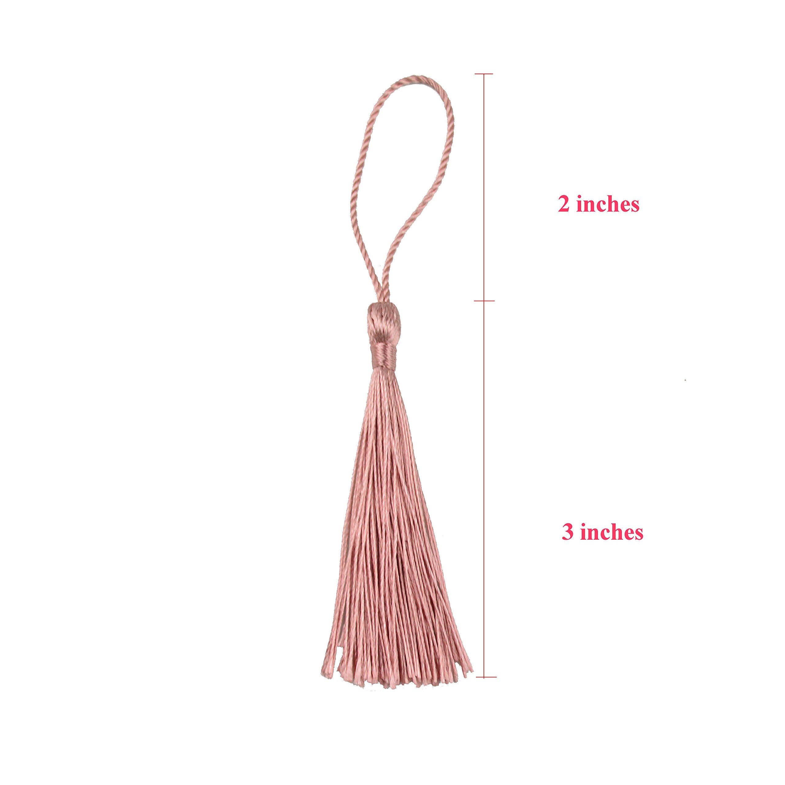 Makhry 100pcs 13cm/5 Inch Silky Floss Bookmark Tassels with 2-Inch Cord Loop and Small Chinese Knot for Jewelry Making, Souvenir, Bookmarks, DIY Craft Accessory (Dark Grey)