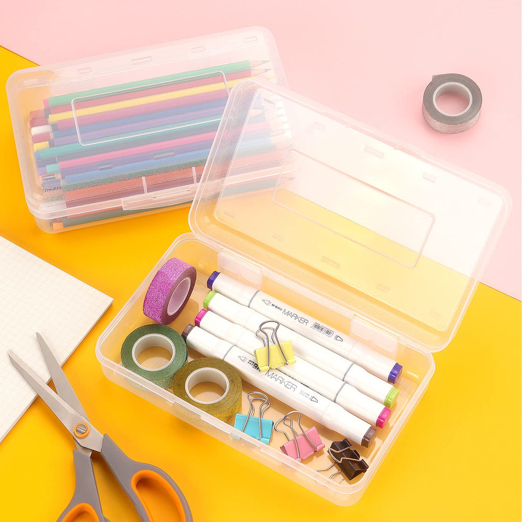 Tamaki 1 Pack Plastic Pencil Box Large Capacity Pencil Boxes Clear Boxes with Snap-tight Lid Stackable Design and Stylish Office Supplies Storage Organizer Box, Black