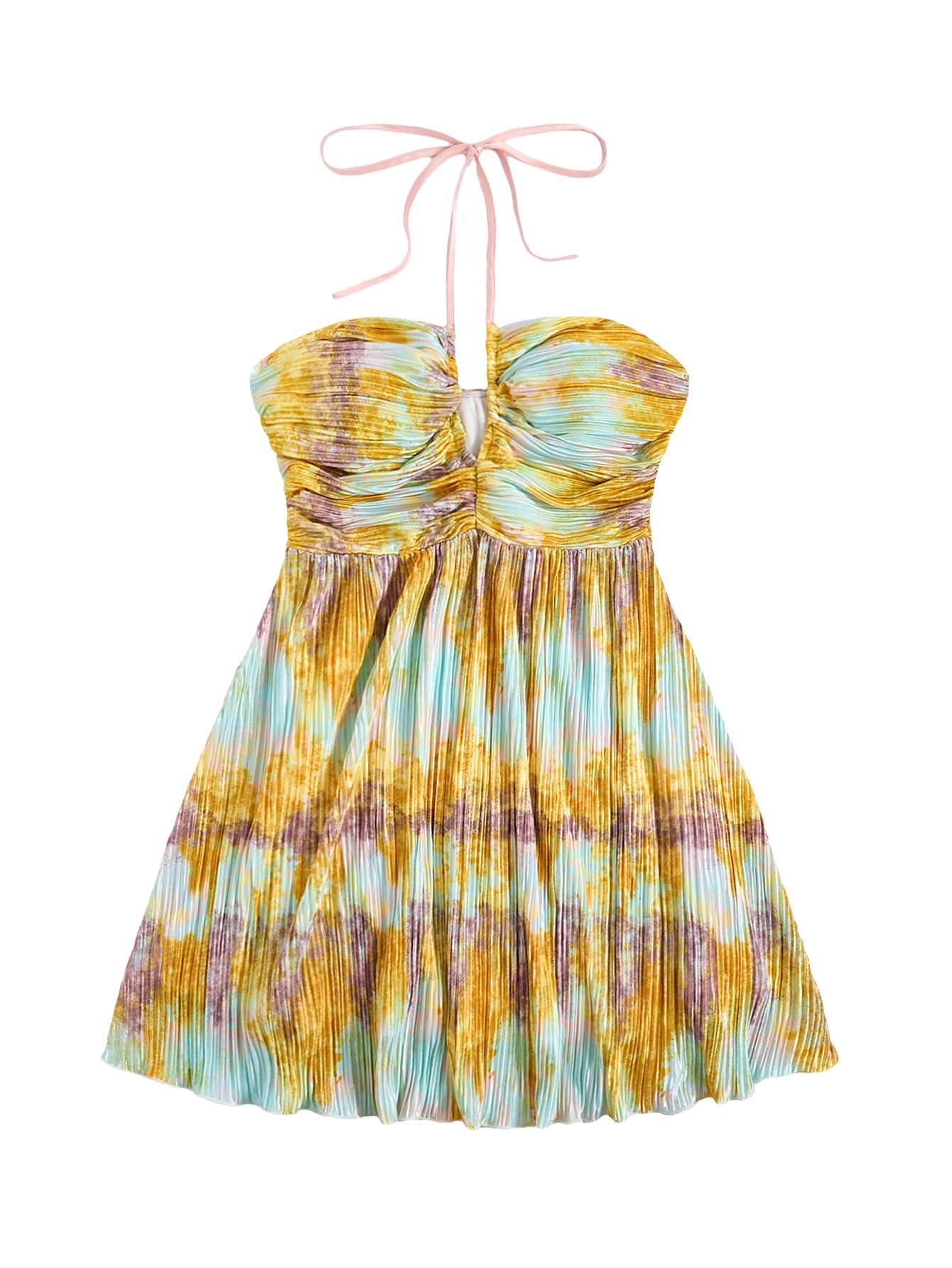 SOLY HUX Women's Tie Dye Cami Dress Halter Backless Sleeveless A Line Short Summer Dresses Sundress