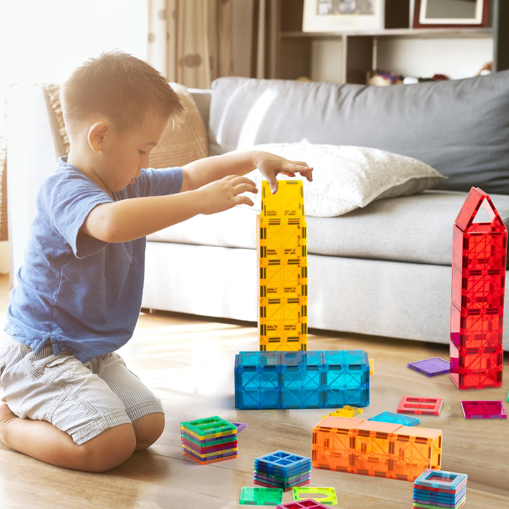 FNJO Magnetic Tiles, 110PCS Magnet Building Set, Magnetic Building Blocks, Construction STEM Learning and Playing Toys for Kids, Montessori Toy for Preschool Boys Girls