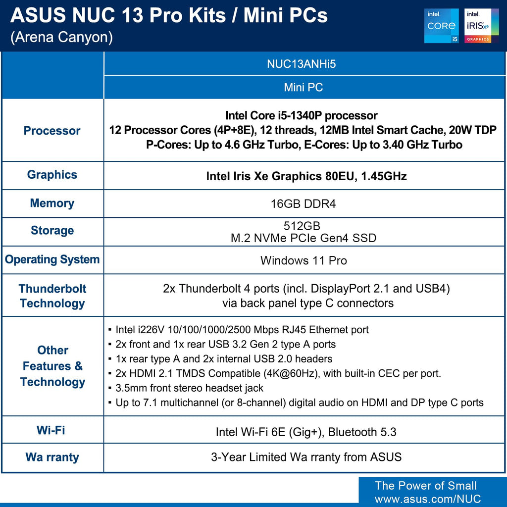 Intel NUC 11 NUC11PAHI5 Panther Canyon Mini PC, Core i5-1135G7, 16GB RAM, 512GB SSD, Mini Computers Windows 11 Pro for Business Home Office, Support 8K/Wifi 6/4K Quad Display/Bluetooth 5/Thunderbolt 3