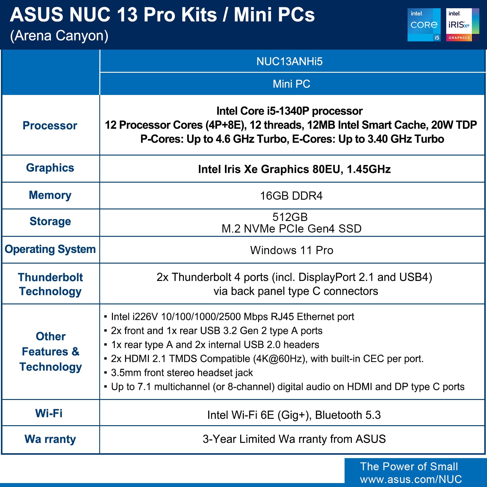 Intel NUC 11 NUC11PAHI5 Panther Canyon Mini PC, Core i5-1135G7, 16GB RAM, 512GB SSD, Mini Computers Windows 11 Pro for Business Home Office, Support 8K/Wifi 6/4K Quad Display/Bluetooth 5/Thunderbolt 3