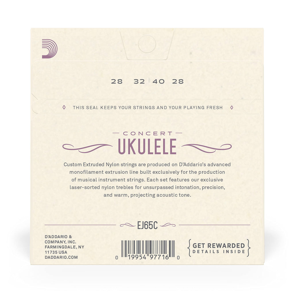 D'Addario Baritone Ukulele Strings, Fluorocarbon, EJ99B, 4-String Set, Pack of 1