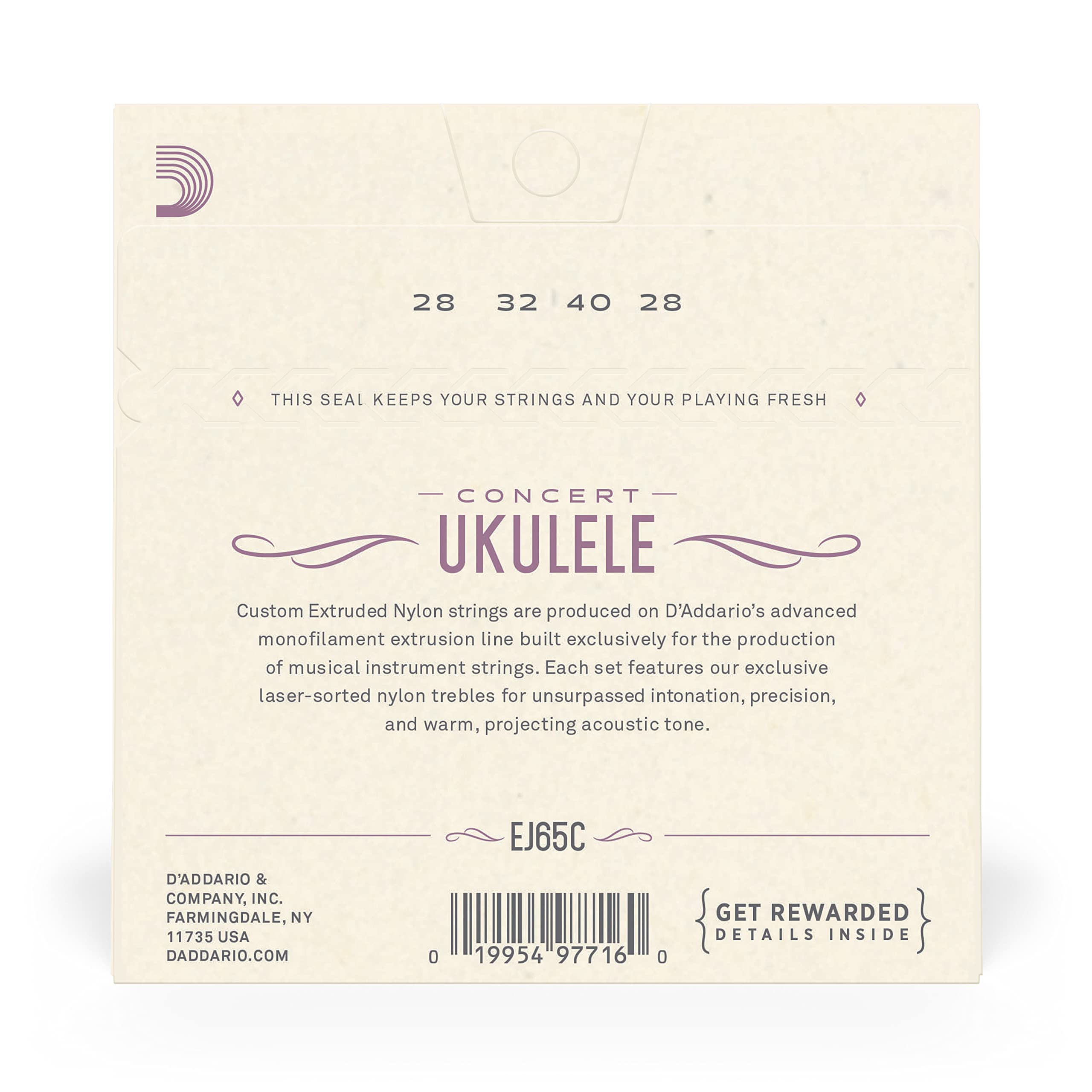 D'Addario Baritone Ukulele Strings, Fluorocarbon, EJ99B, 4-String Set, Pack of 1
