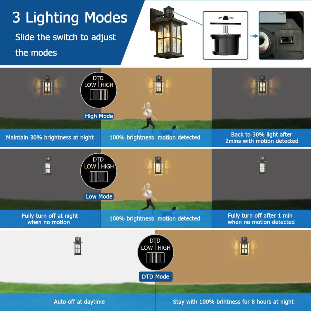 FLEDAVID Motion Sensor Outdoor Wall Light Fixtures Dusk to Dawn Exterior Porch Lantern White Outside Sconce Lighting Rustic Wall Mount Lamp with Water Ripple Glass for House Garage Patio Entryway