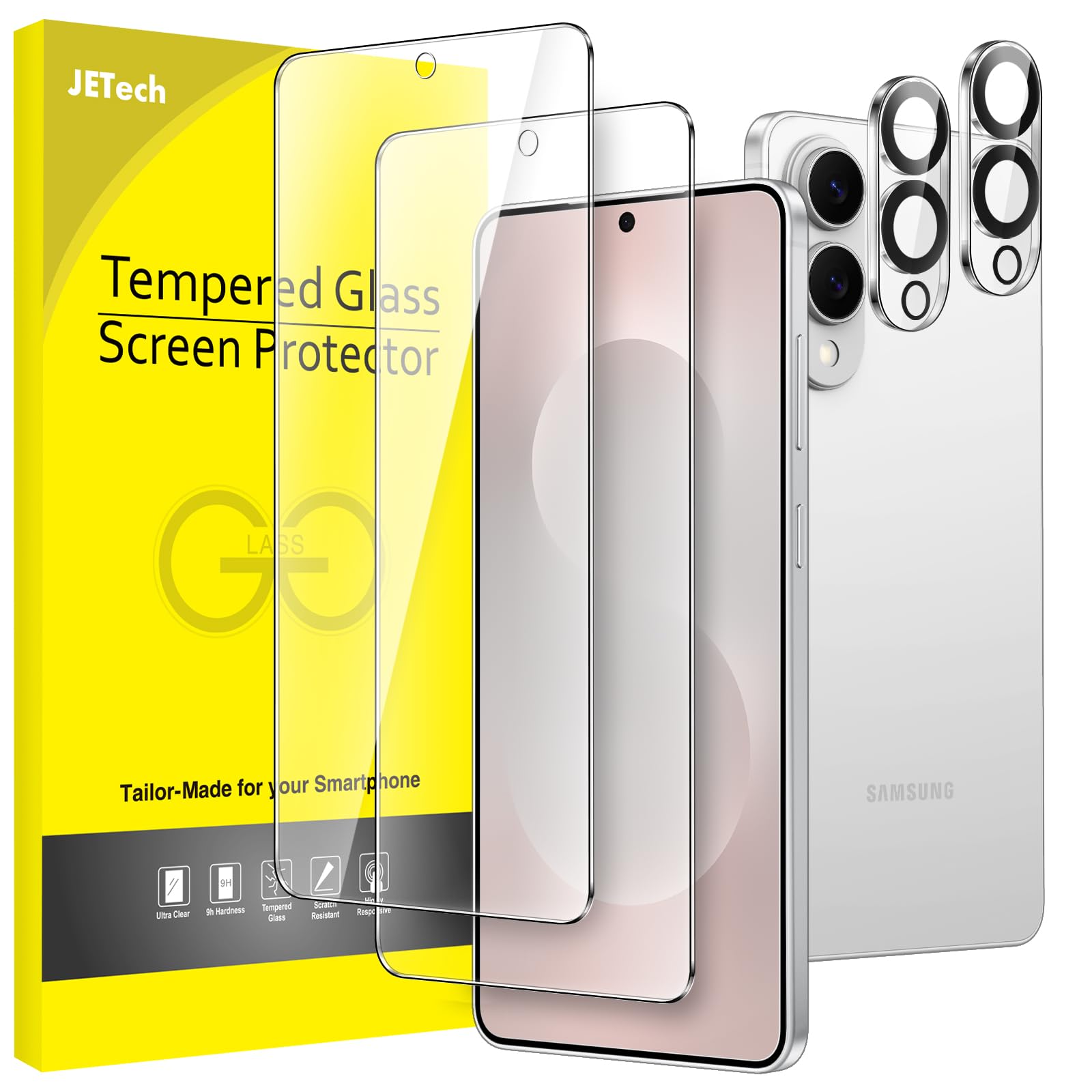 JETech Screen Protector for Samsung Galaxy S20 FE 6.5-Inch with Camera Lens Protector, Tempered Glass Film, Fingerprint ID Compatible, HD Clear, 2-Pack Each