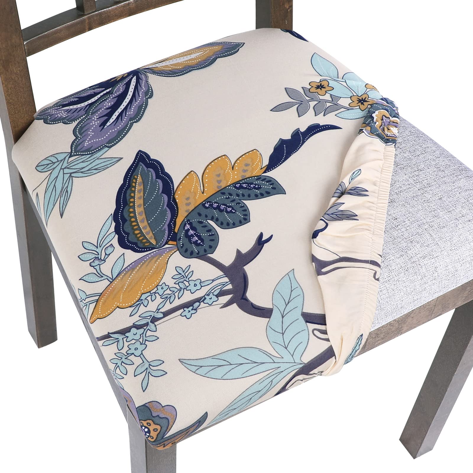SearchI Seat Covers for Dining Room Chairs Stretch Printed Chair Seat Covers Set of 2, Removable Washable Upholstered Chair Seat Protector Cushion Slipcovers for Kitchen, Office(Ball Flower)
