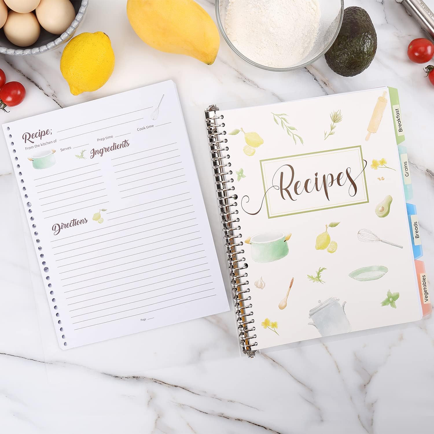 SOLIGT Recipe Book to Write in Your Own Recipes, 9.6’’x12.5’’ Personal Blank Recipe Notebook, Removable Recipe Journal Book Binder with 8 Dividers and 24 Tabs, Hold up to 240 Recipes