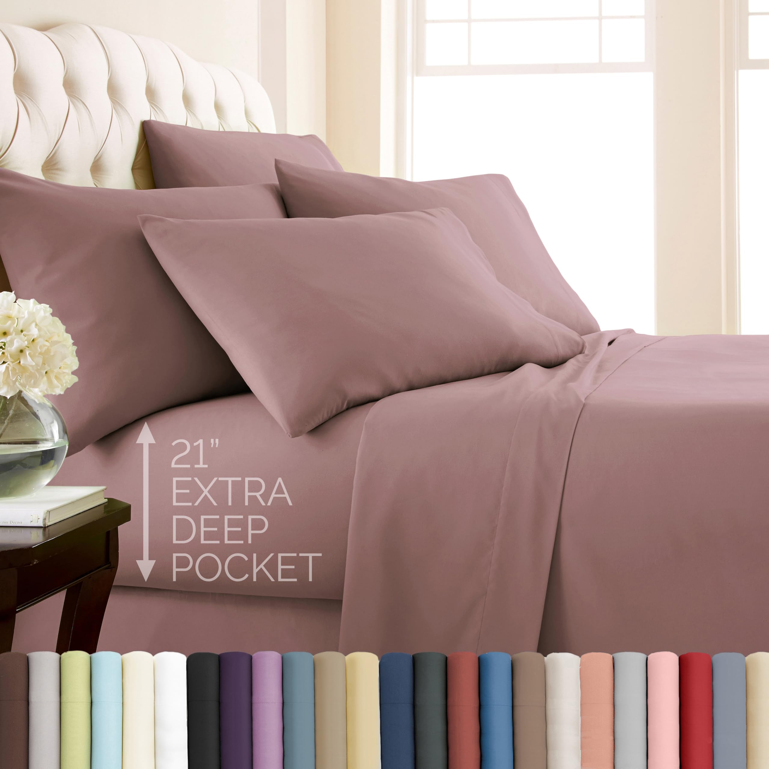 Southshore Fine Living, Inc. 4-Piece, 21-Inch Deep Pocket Twin Sheets Set with Fitted Sheet, Soft Microfiber, Oversized Flat Sheet, 2 Pillow Cases Standard Size, Hotel Collection Twin Bed White Sheets