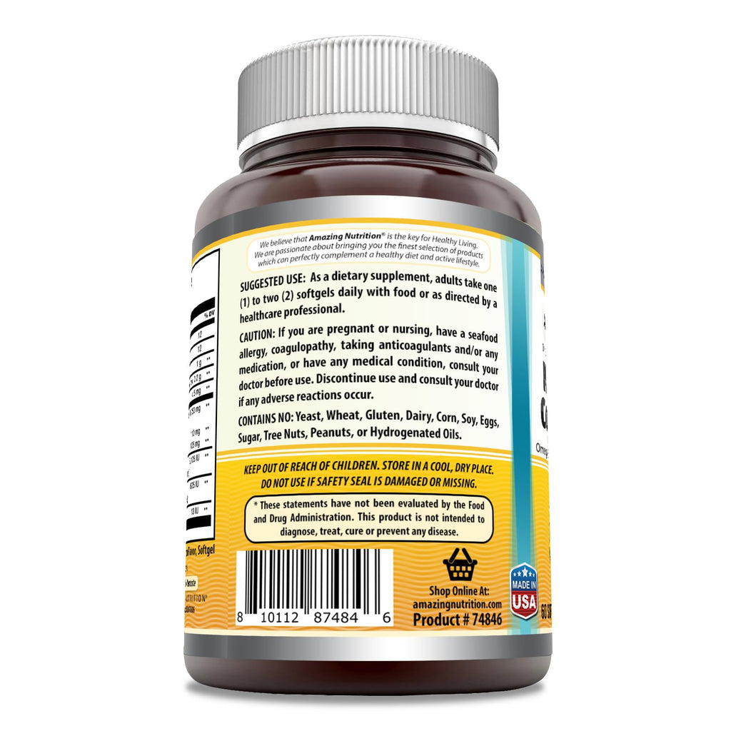 Amazing Omega Norwegian Cod Liver Oil 1250 Mg Softgels Supplement | Omega-3, EPA, DHA, Vitamin A, Vitamin D & Vitamin E (Lemon | 60 Count)