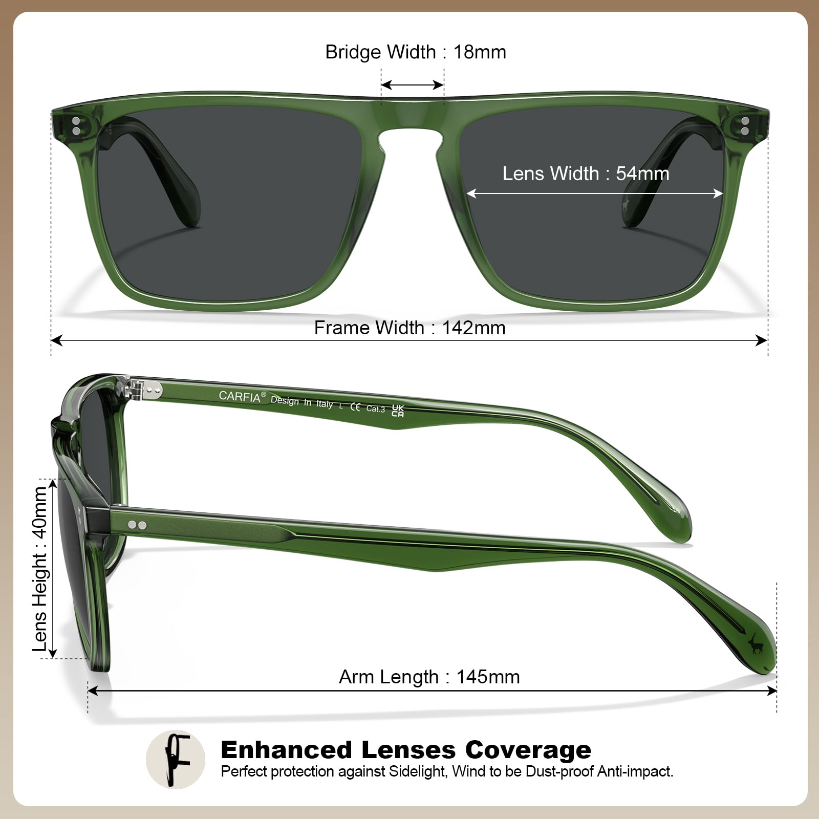 CARFIA Retro Polarized Sunglasses for Men UV Protection Hand-crafted Acetate Frame Fashion Cool Sun Glasses CA53572
