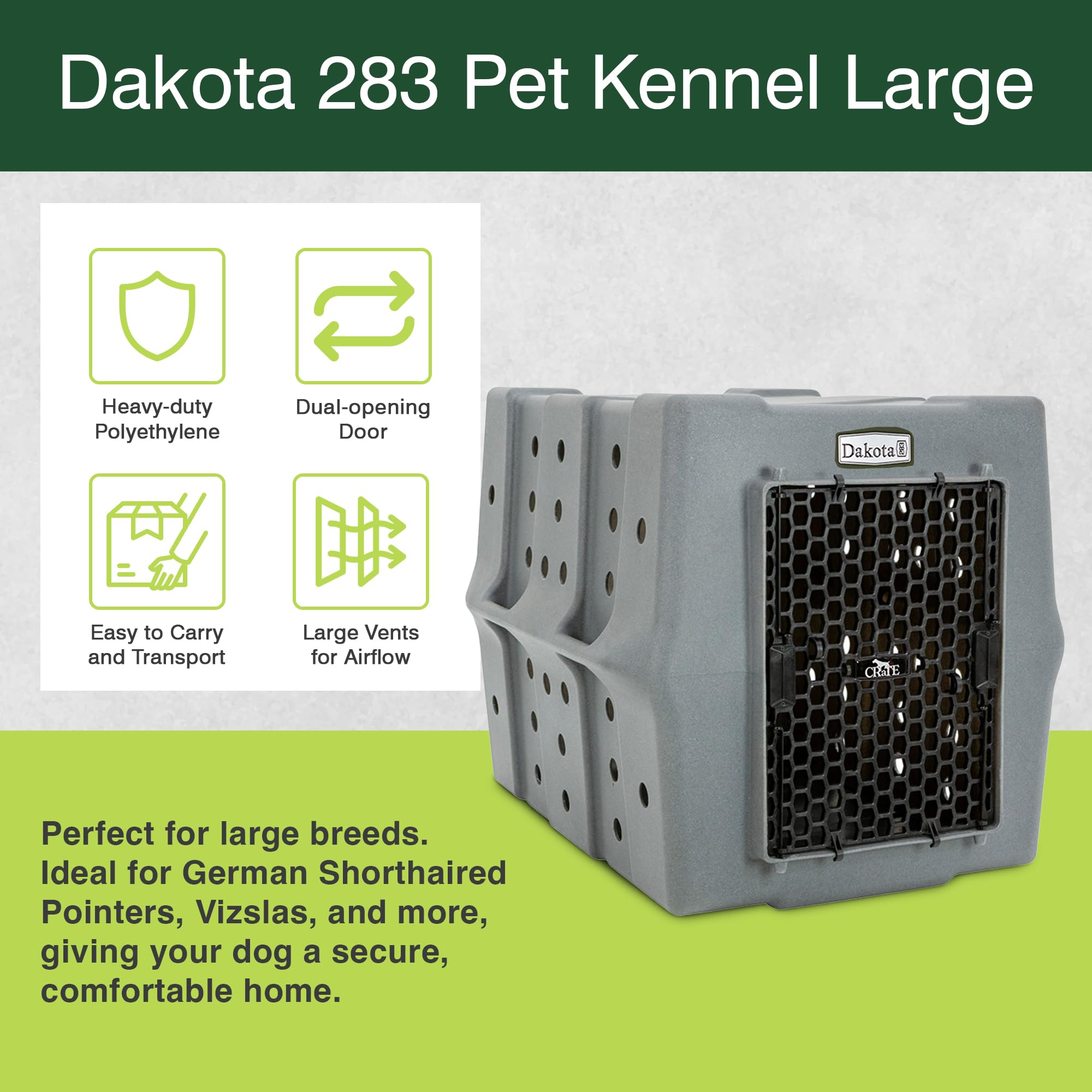 Dakota 283 Canine Rough and Tough Economy Dog Crate w/ Removable Two-Way Door - Heavy Duty Outdoor Kennel for Medium Breed Dogs (Coyote Granite, Intermediate)