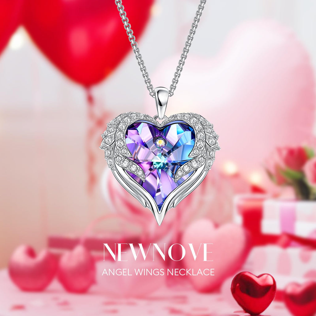 NEWNOVE Preserved Real Light Blue Rose with Angle Wings Necklace, Anniversary Birthday Gifts for Women Wife Girlfriend Mom Gift Ideas for Christmas Mothers Day Valentines Day, I Love You Gifts