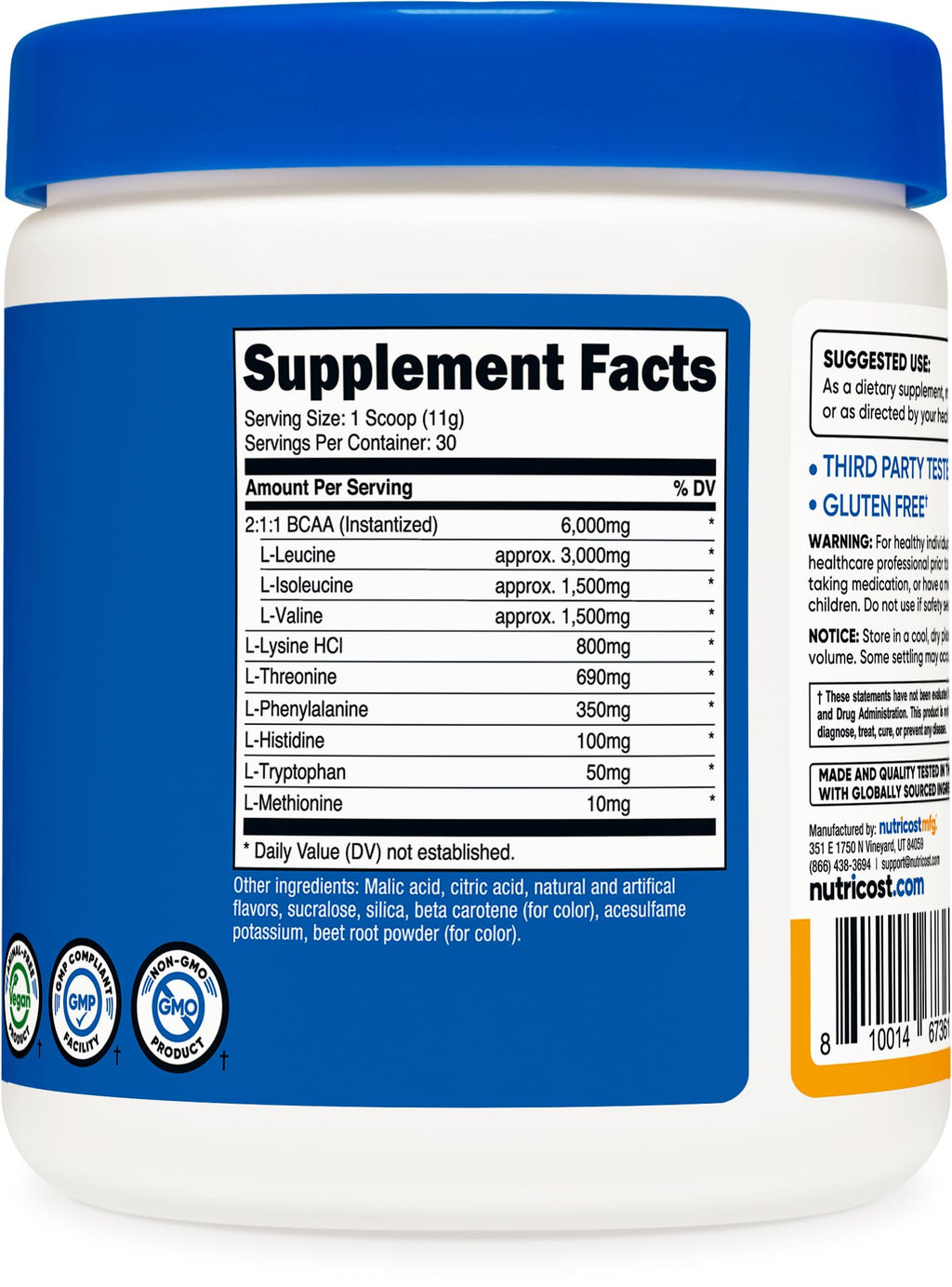 Nutricost EAA Powder 30 Servings (Blue Raspberry) - Essential Amino Acids - Non-GMO, Gluten Free, Vegetarian Friendly