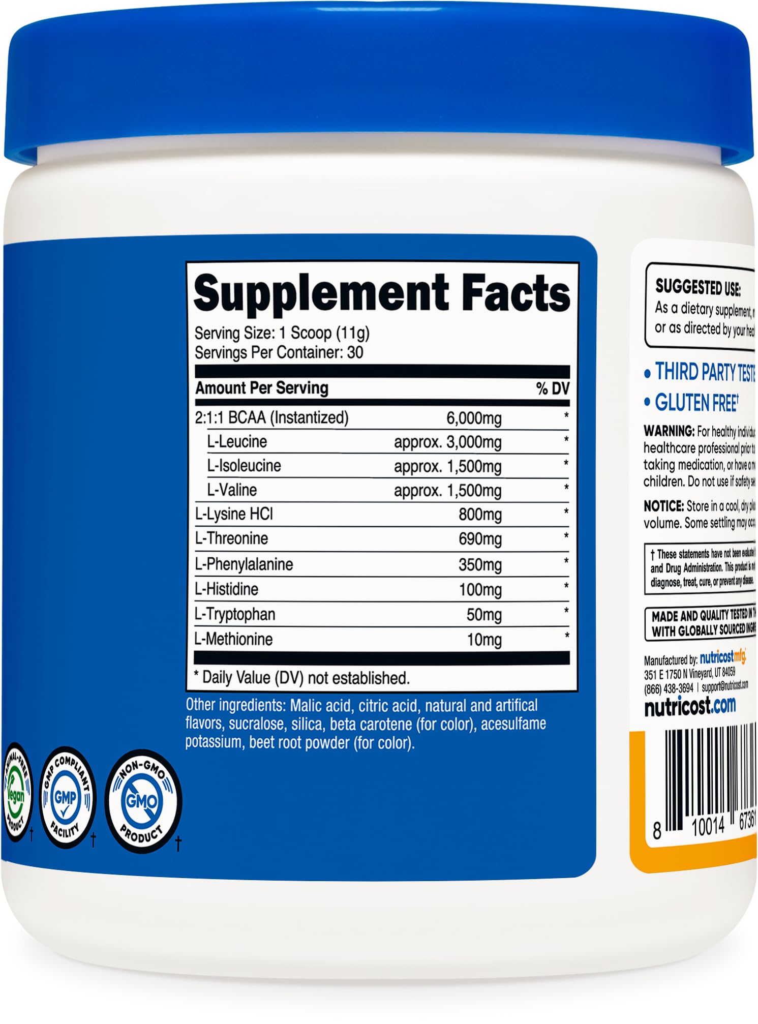 Nutricost EAA Powder 30 Servings (Blue Raspberry) - Essential Amino Acids - Non-GMO, Gluten Free, Vegetarian Friendly