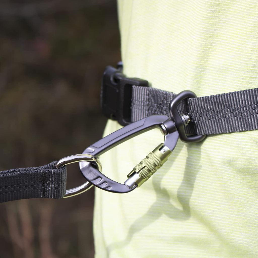 Tuff Mutt Hands-Free Waist Leash for Dog Walking, Running and Hiking, Carabiner Clip, Adjustable Belt with Double Handle, Reflective Bungee Design for Large & Medium Dogs