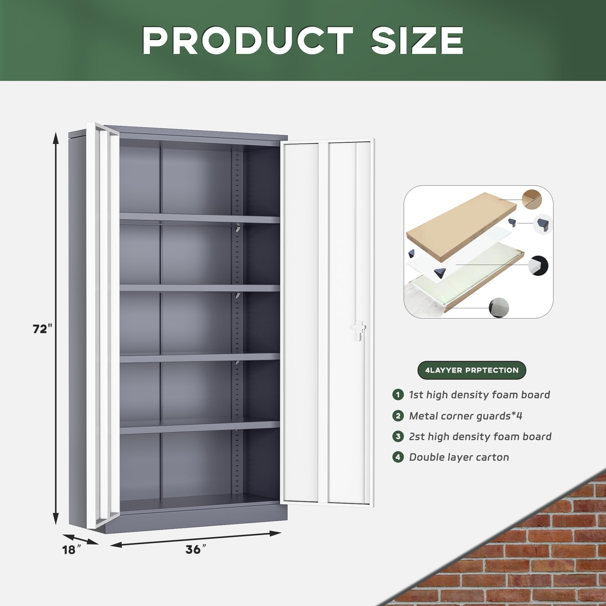 Greenvelly Metal Storage Cabinet, 36" Locking Storage Cabinet with Doors and Shelves, Lockable Storage Cabinets for Home Office, Utility Locker Cabinet, Steel Garage Cabinet with 2 Keys, Black
