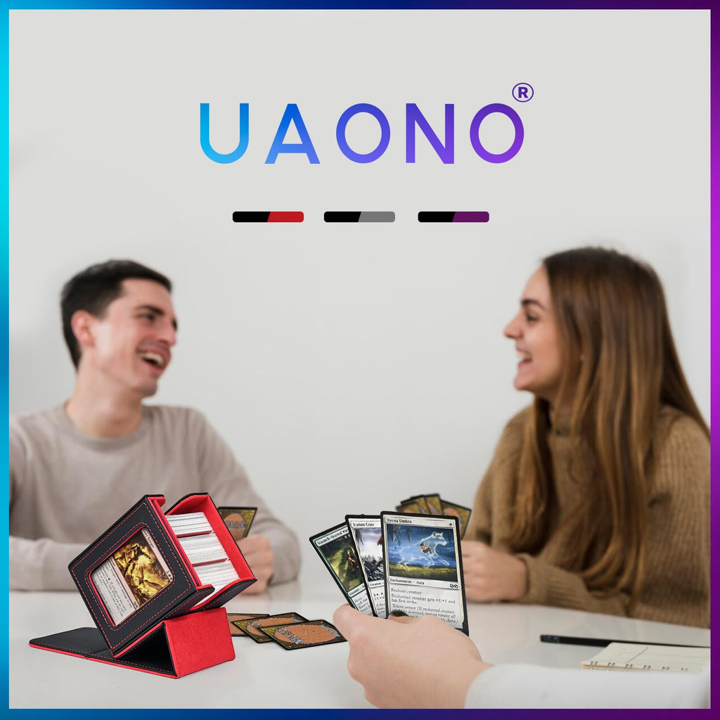 UAONO 4 Pack MTG Commander Deck Box, Independent Commander Display, Fits 400 Double-Sleeved Cards, Magnetic Deck Case for Magic the Gathering TCG, 8 Dividers & 4 Top Loaders (4 Color)