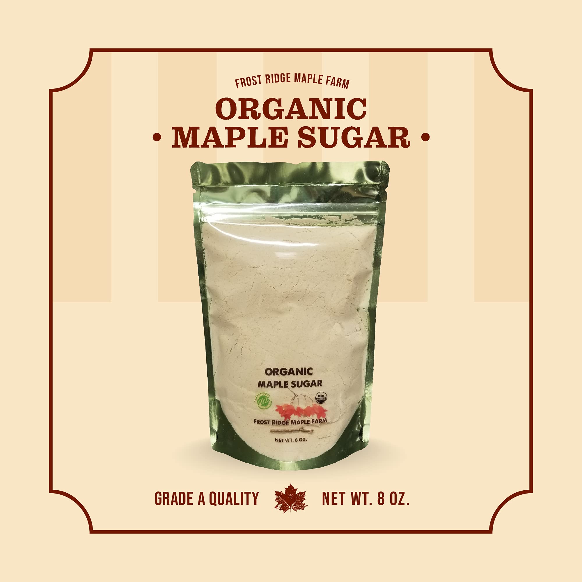 Frost Ridge Maple Farm Powdered Granulated Organic Maple Sugar, Grade A, 8 oz.