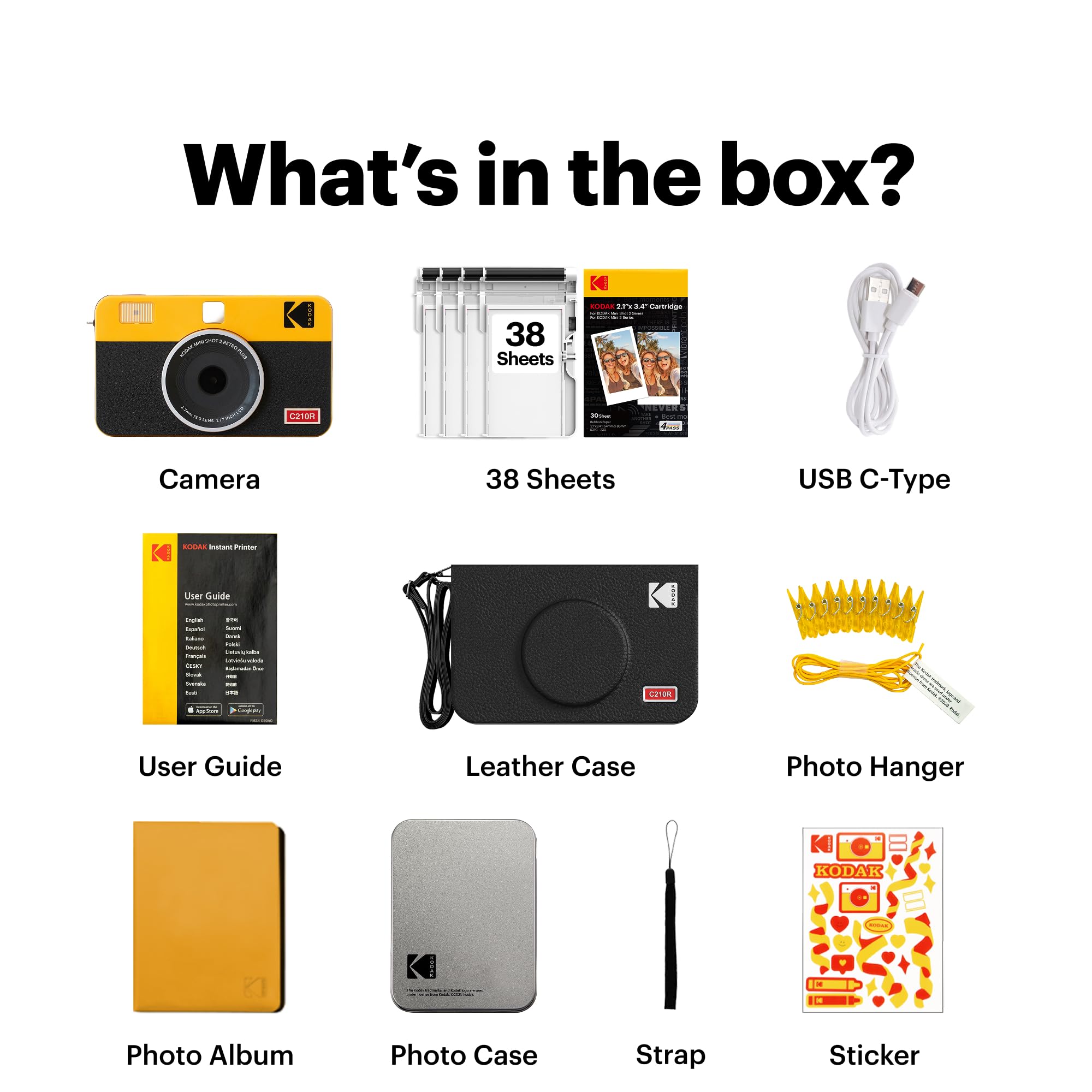 Kodak Mini Shot 2 Retro 4PASS 2-in-1 Instant Digital Camera and Photo Printer (2.1x3.4 inches) + 8 Sheets, White