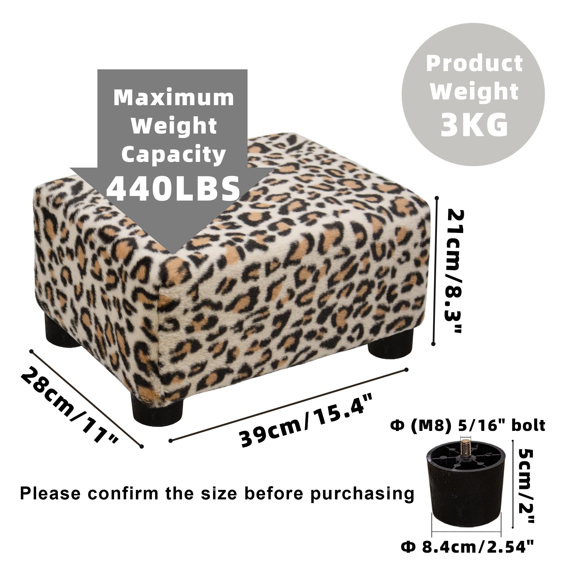 CAROLMADE Small Foot Stool Ottoman Footstool with Legs Under Desk Footrest for Living Room Bedroom and Office, Black