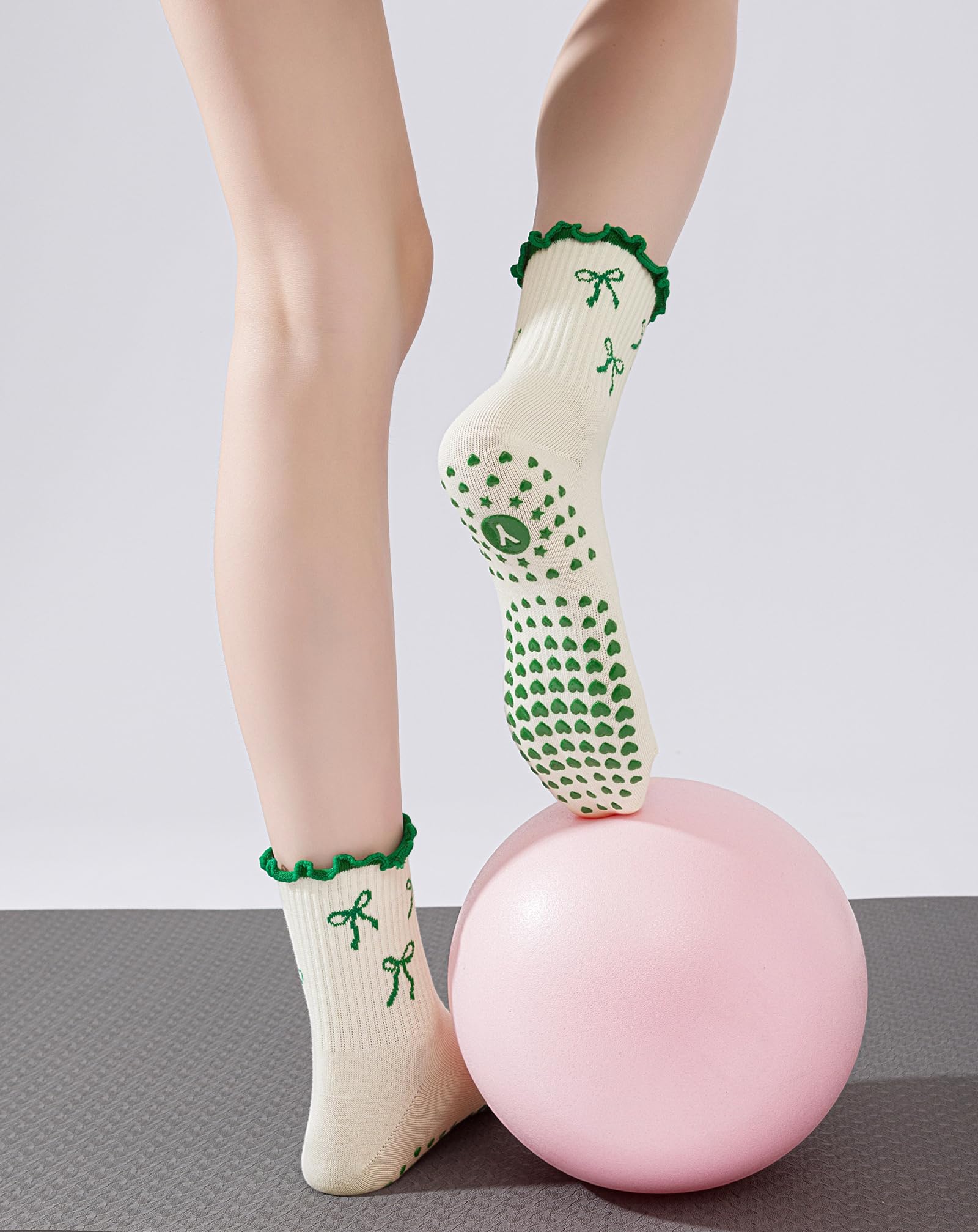 Yawlsow Pilates Grip Socks for Women Yoga Grippy Socks Cute Barre Non Skid Athletic Crew Sticky Sock Workout Hospital
