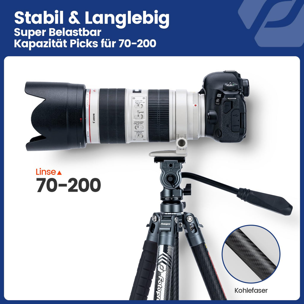 Fotopro 60" Camera Tripod, Carbon Fiber Travel Tripod with 360° Ball Head, Ultralight 2.1lbs, 22lbs Load, Quick Lock, Folds to 14.3" Carry-On, for DSLR Mirrorless Cameras, X-Aircross 3 Blue