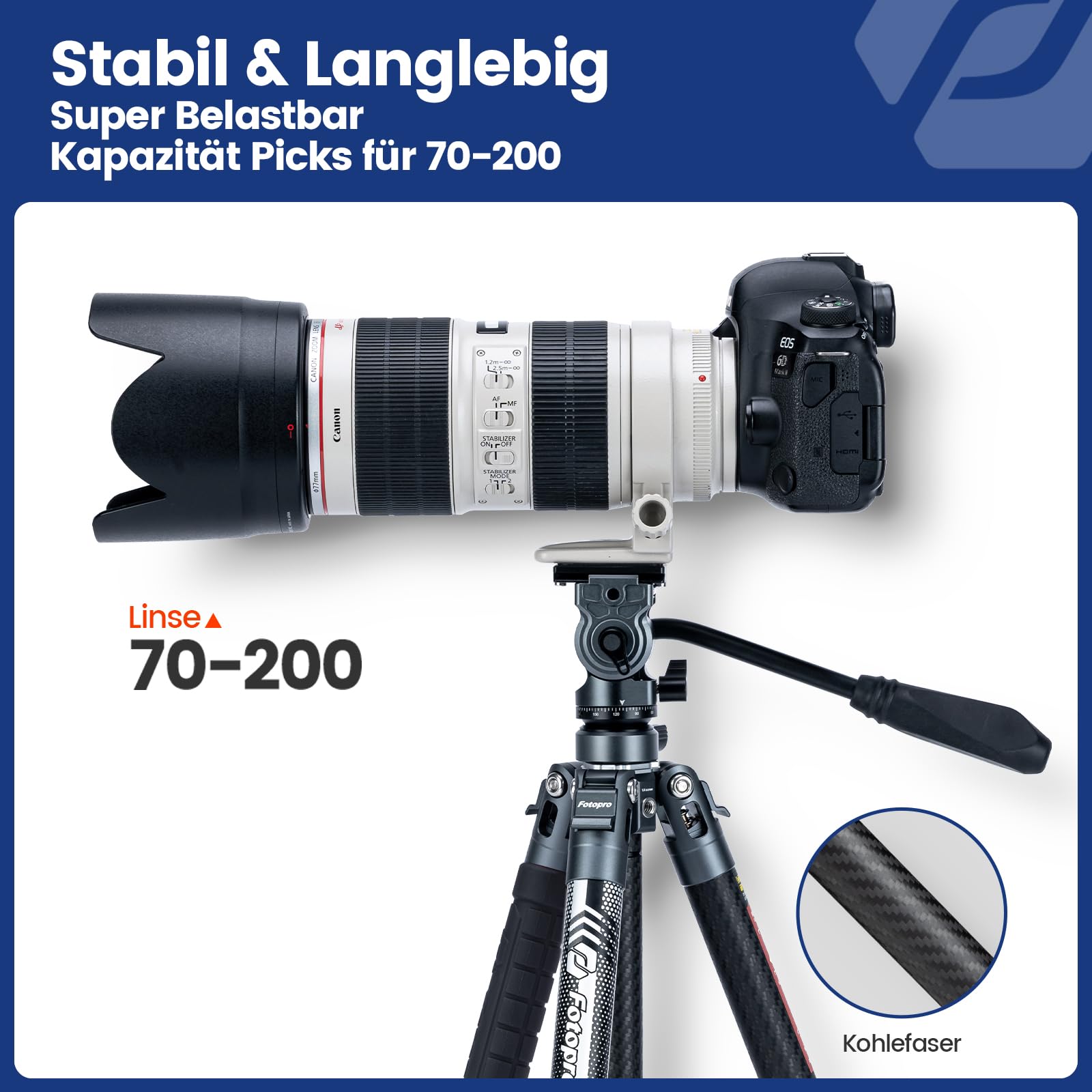Fotopro 60" Camera Tripod, Carbon Fiber Travel Tripod with 360° Ball Head, Ultralight 2.1lbs, 22lbs Load, Quick Lock, Folds to 14.3" Carry-On, for DSLR Mirrorless Cameras, X-Aircross 3 Blue
