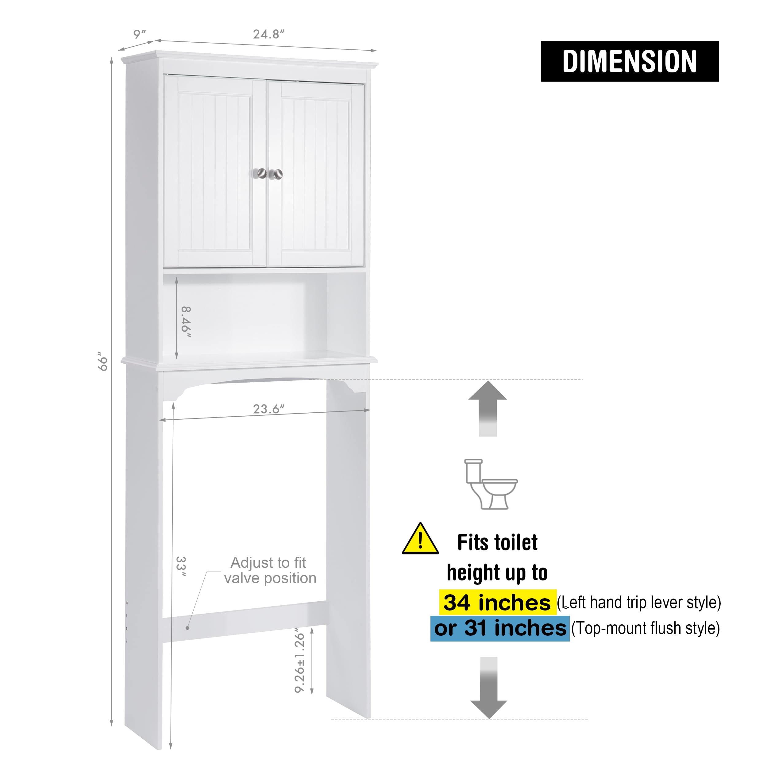 Spirich Over The Toilet Cabinet for Bathroom Storage, Above Toilet Storage Cabinet with Doors and Adjustable Shelves, Espresso