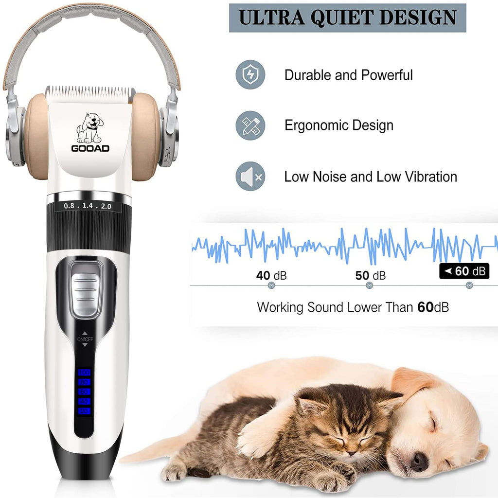 Dog Clippers Grooming Kit and Paw Trimmer,Cordless,Low Noise, Electric Quiet,Rechargeable, Dog Trimmer Grooming, Pet Hair Clippers for Thick Coats,Shaver for Small and Large Dogs Cats(Black)