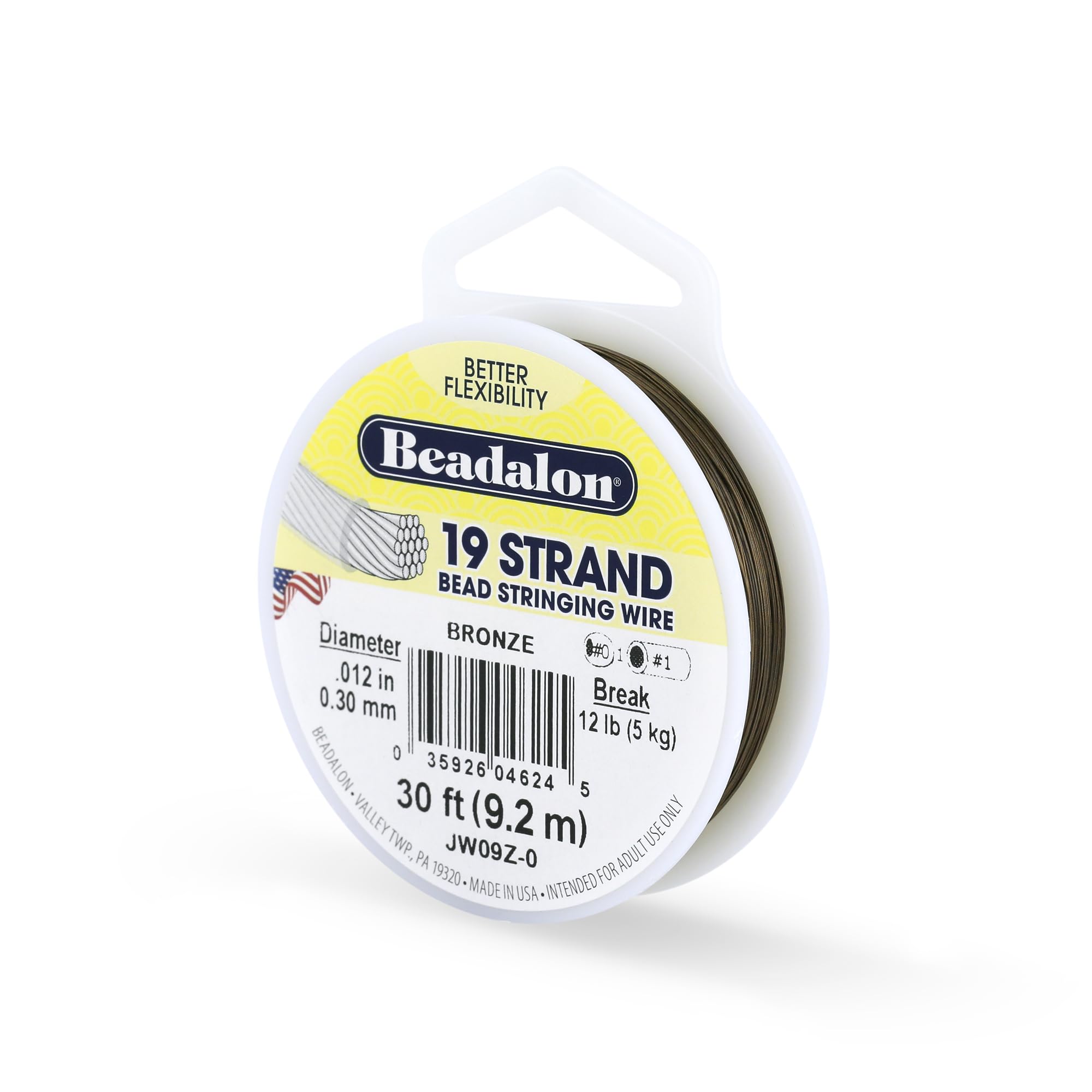 Beadalon 19 Strand Stainless Steel Bead Stringing Wire, .010 in / 0.25 mm, Bright, 100 ft / 31 m