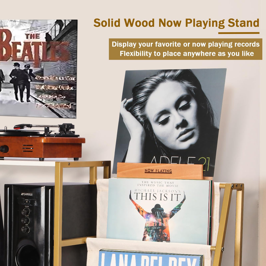 HYCFYJR Record Player Stand, 3-Tier Vinyl Record Storage, Turntable Stand with Now Playing Holder, Vinyl Display for Living Room, Grey & White