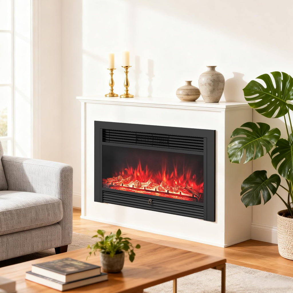Giantex 18" Electric Fireplace Insert Heater, Wall Recessed/Mounted Fire Places Electric Fireplace with Remote, 2 Modes Heat, 9H Timer, 5 Brightness, 750/1500W Freestanding Fireplace
