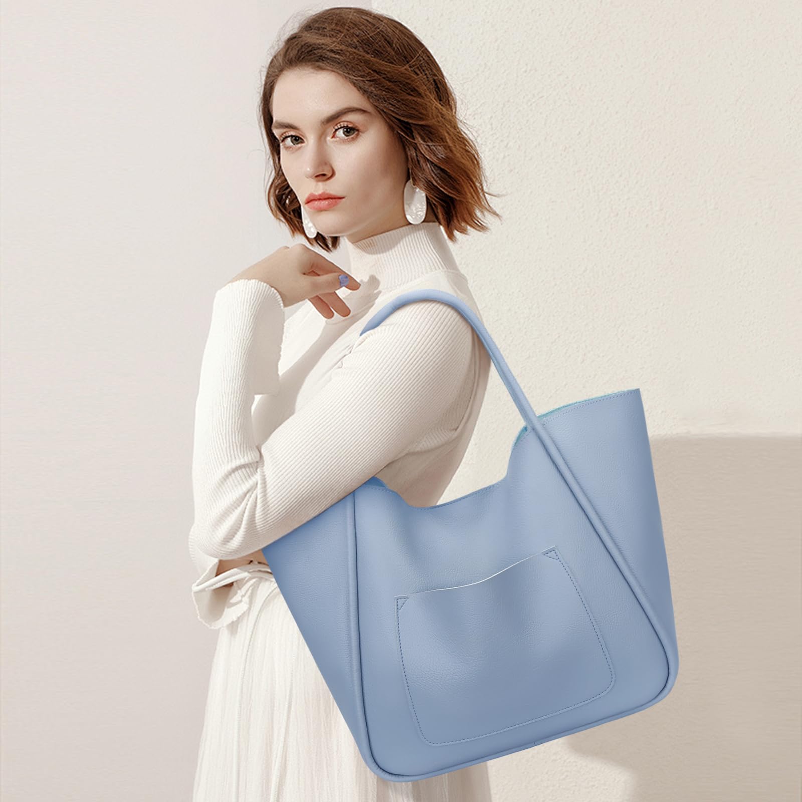 KKXIU Tote Bag for Women Vegan Leather Shoulder Purse Large Capacity Travel Bag