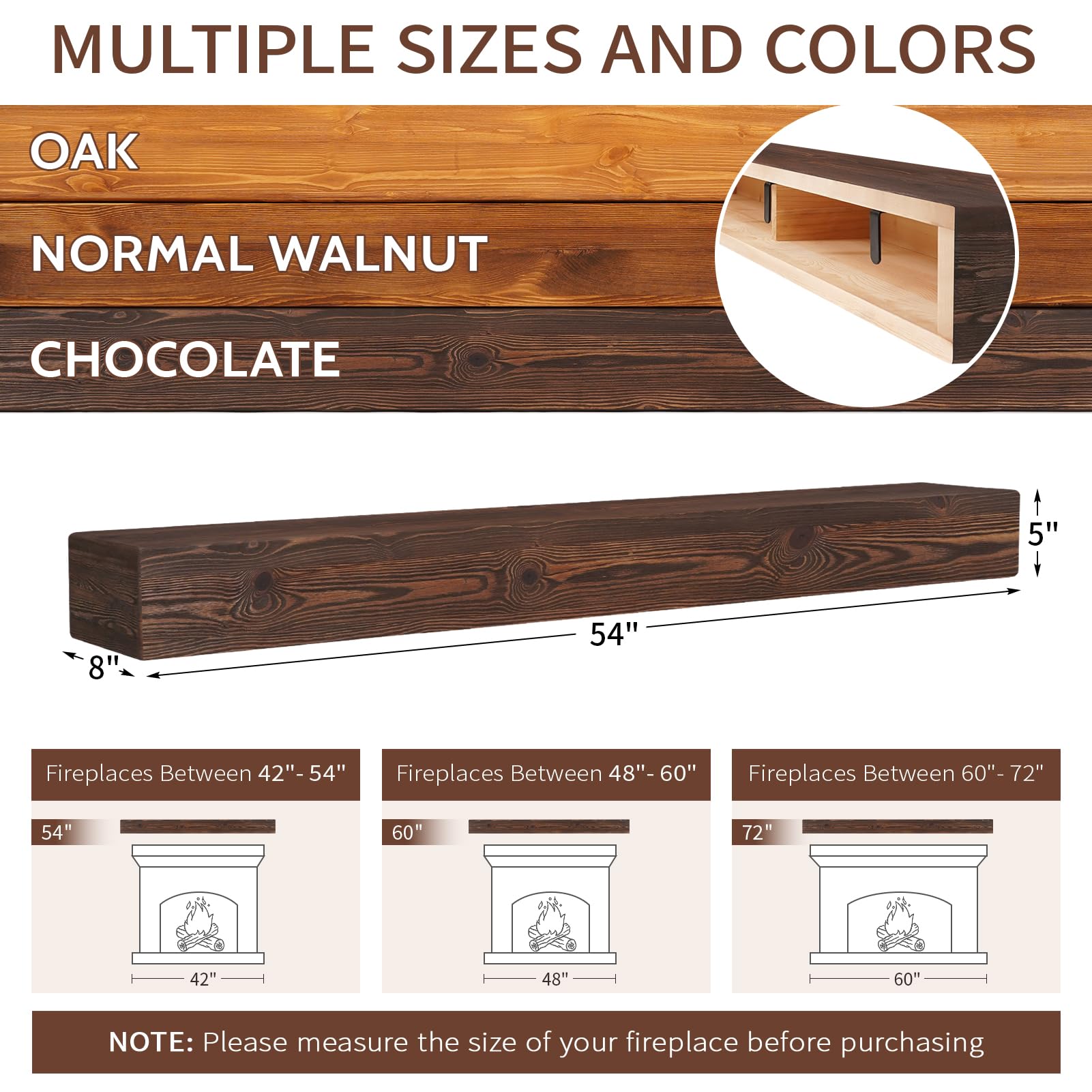 G GOOD GAIN Fireplace Mantel 54inch - Handmade Rustic Wood Mantel for Over Fireplace | Wall Mounted Floating Mantle Shelves for Living Room Decor(Chocolate, 54Lx5Hx8D)