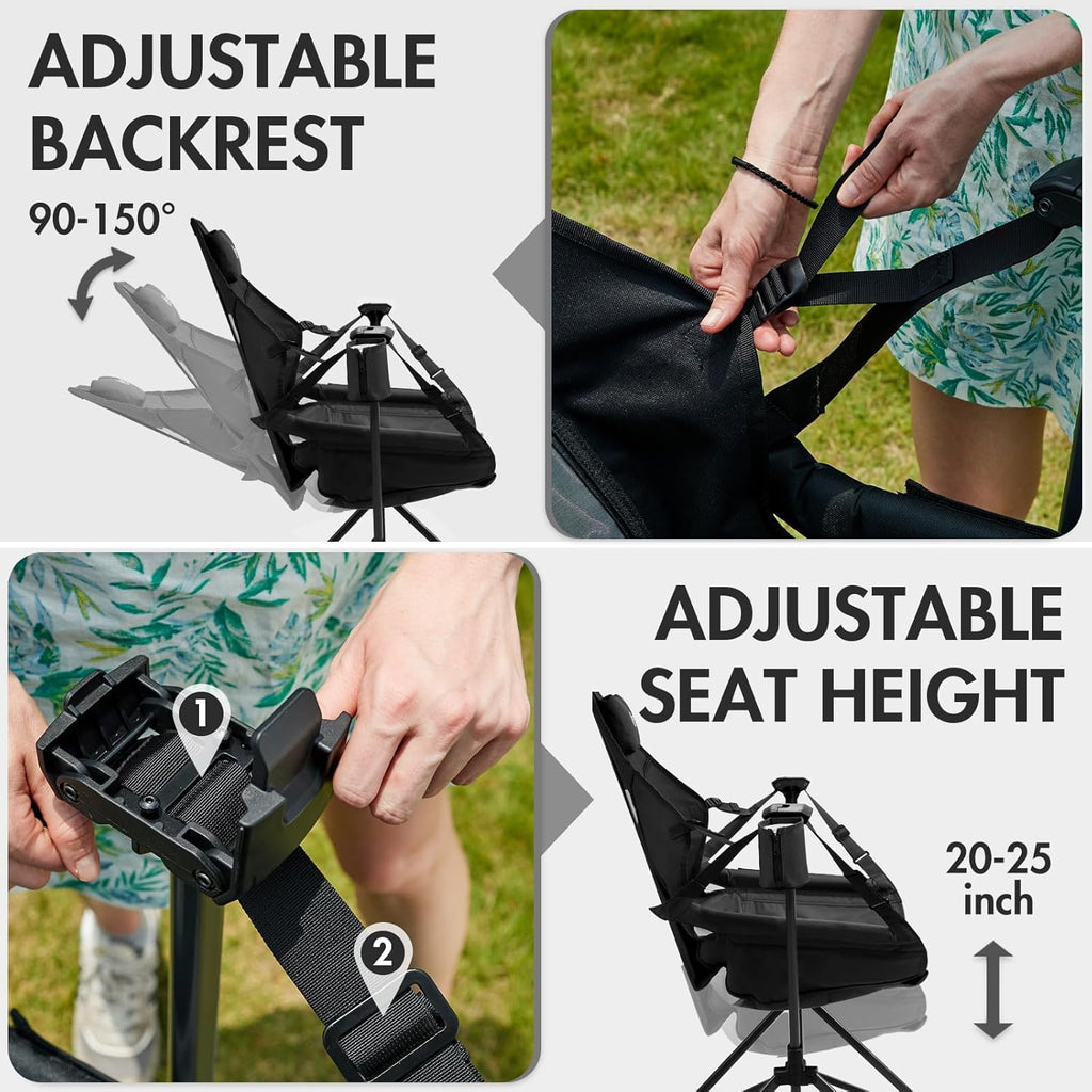 Portal Hammock Camping Chair, Portable Outdoor Swinging Chairs with Adjustable Back and Height for Lawn, Backyard, Patio, Supports 400 lbs, Breathable Mesh High Back, Blue