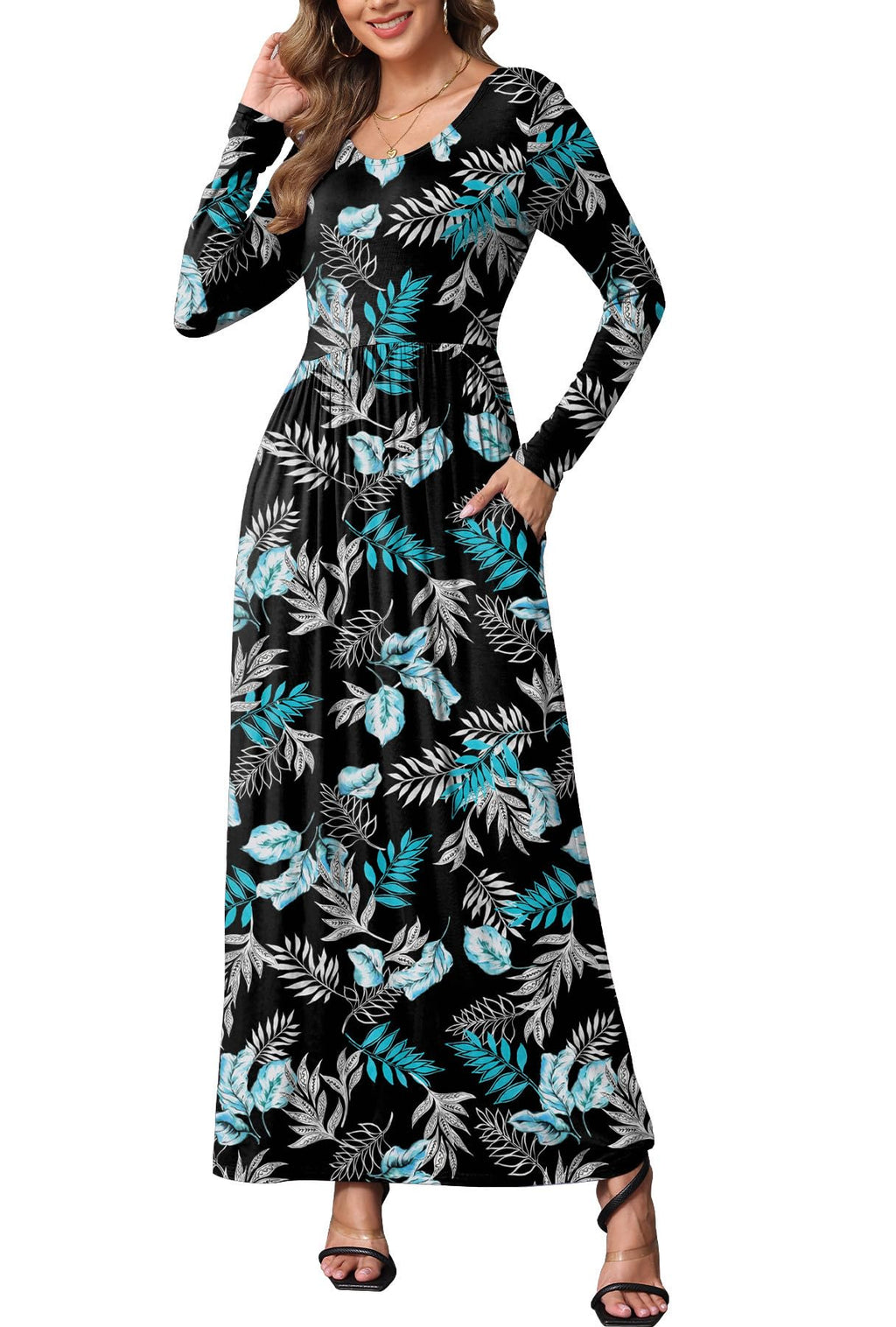 EUOVMY Women's Long Sleeve Loose Maxi Dresses Casual Long Dresses with Pockets