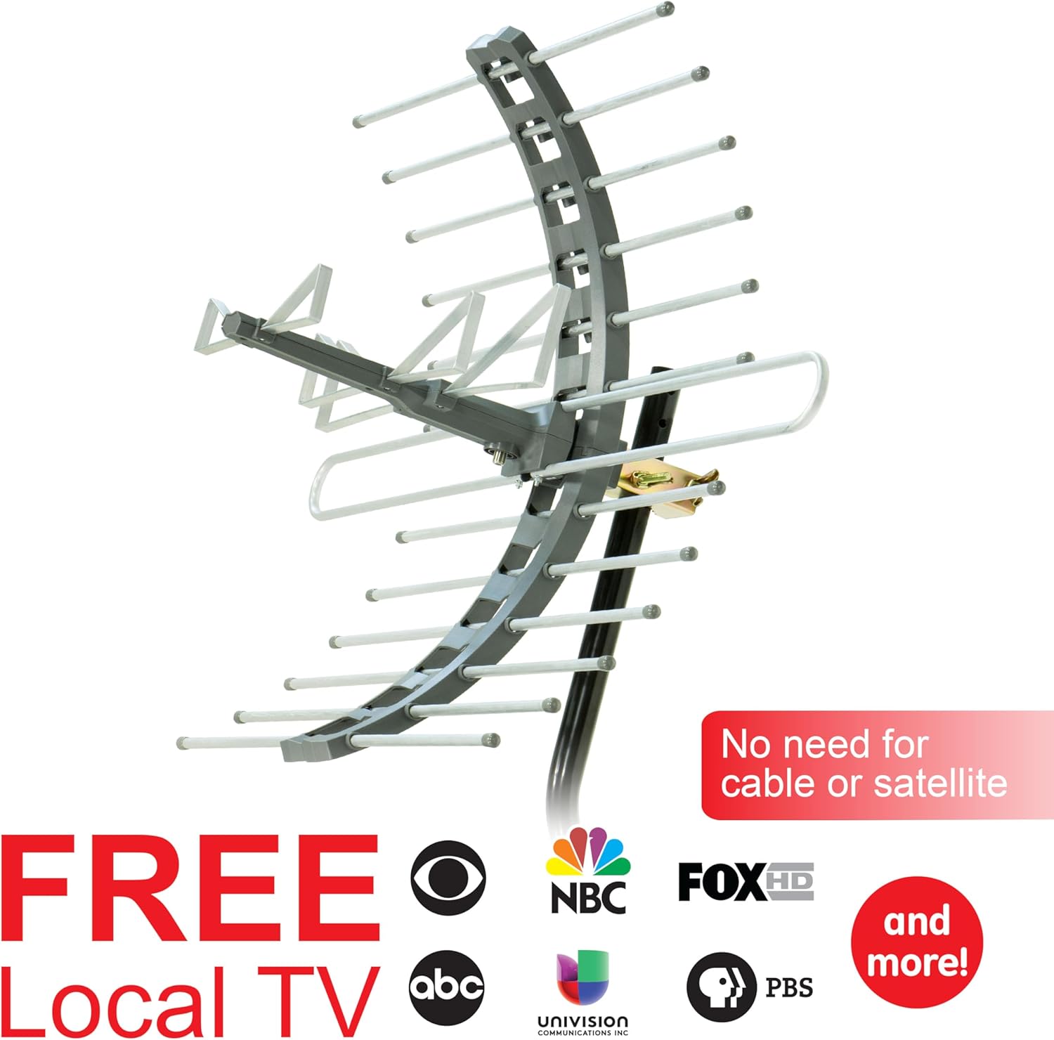 GE Outdoor HD Digital TV Antenna, Long Range Smart TV Antenna, Supports 4K 1080P HD Smart TV VHF UHF, J Mount Included for Attic or Outdoor, Weather Resistant, 29884