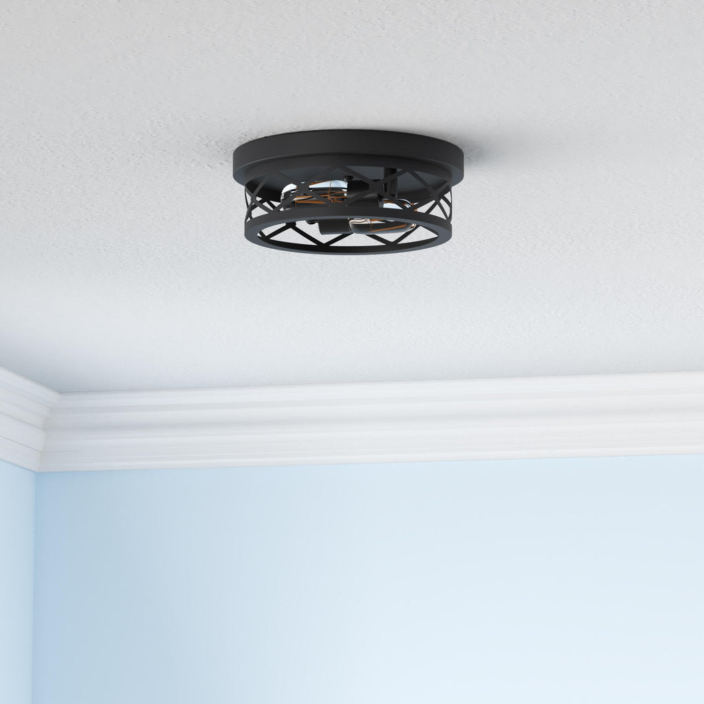 SKEJAO Flush Mount Ceiling Light Fixture,Black 2-Light Hallway Light Fixtures Ceiling,Light Fixtures Ceiling Mount for Farmhouse,Kitchen,Hall,Bedroom,Bathroom (2 Pack)