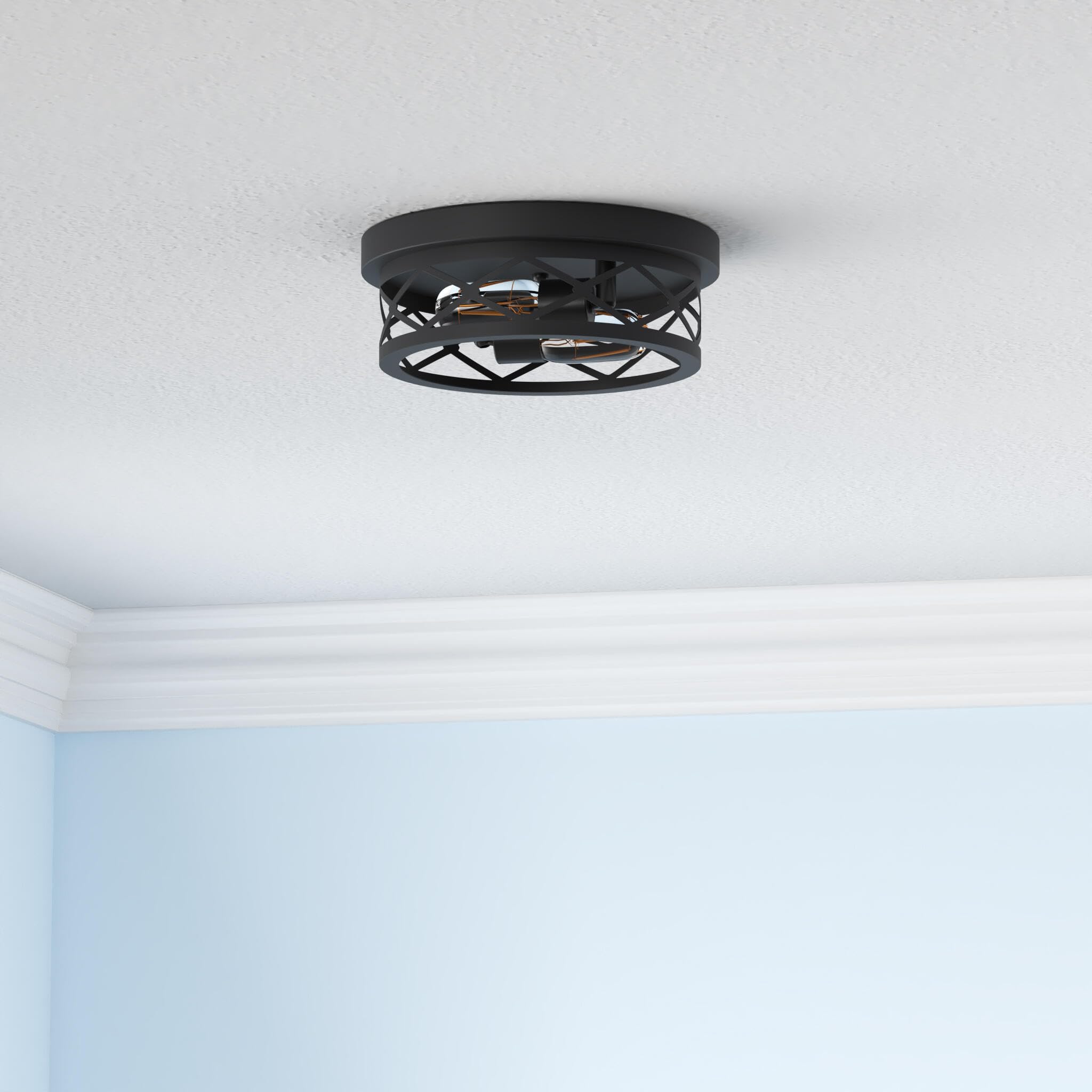 SKEJAO Flush Mount Ceiling Light Fixture,Black 2-Light Hallway Light Fixtures Ceiling,Light Fixtures Ceiling Mount for Farmhouse,Kitchen,Hall,Bedroom,Bathroom (2 Pack)