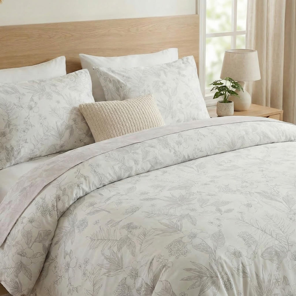 100% Natural Cotton Comforter Set Queen 3 Pcs Grayish Blue Bedding Sets with Luxurious Damask Pattern, Reversible Breathable Soft Comforter Sets for All Season