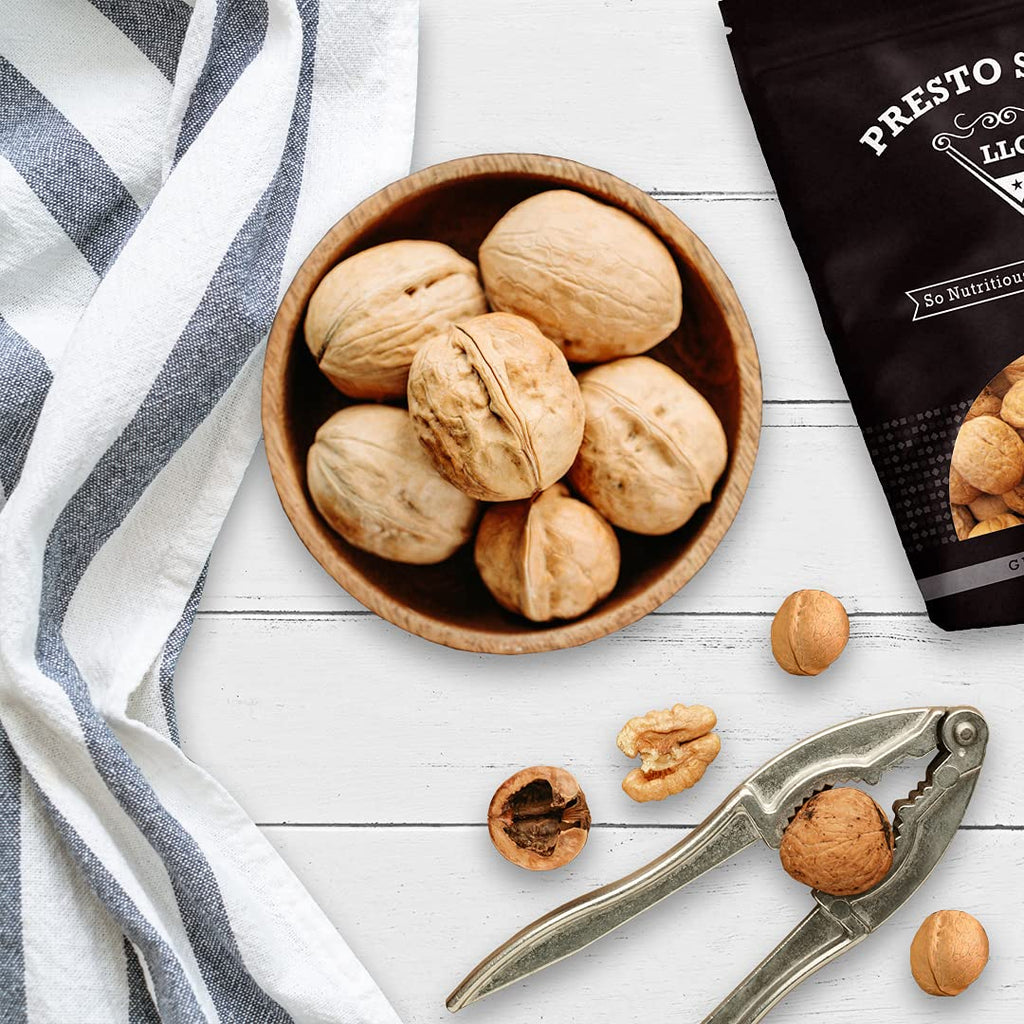 Presto Sales Walnuts “Current New Crop" In Shell Huge Hartley Choice Nut, Grown in California - Packed in a 3 lbs (48 oz.) Resealable Pouch Bag - Low-Carb, High-Protein.