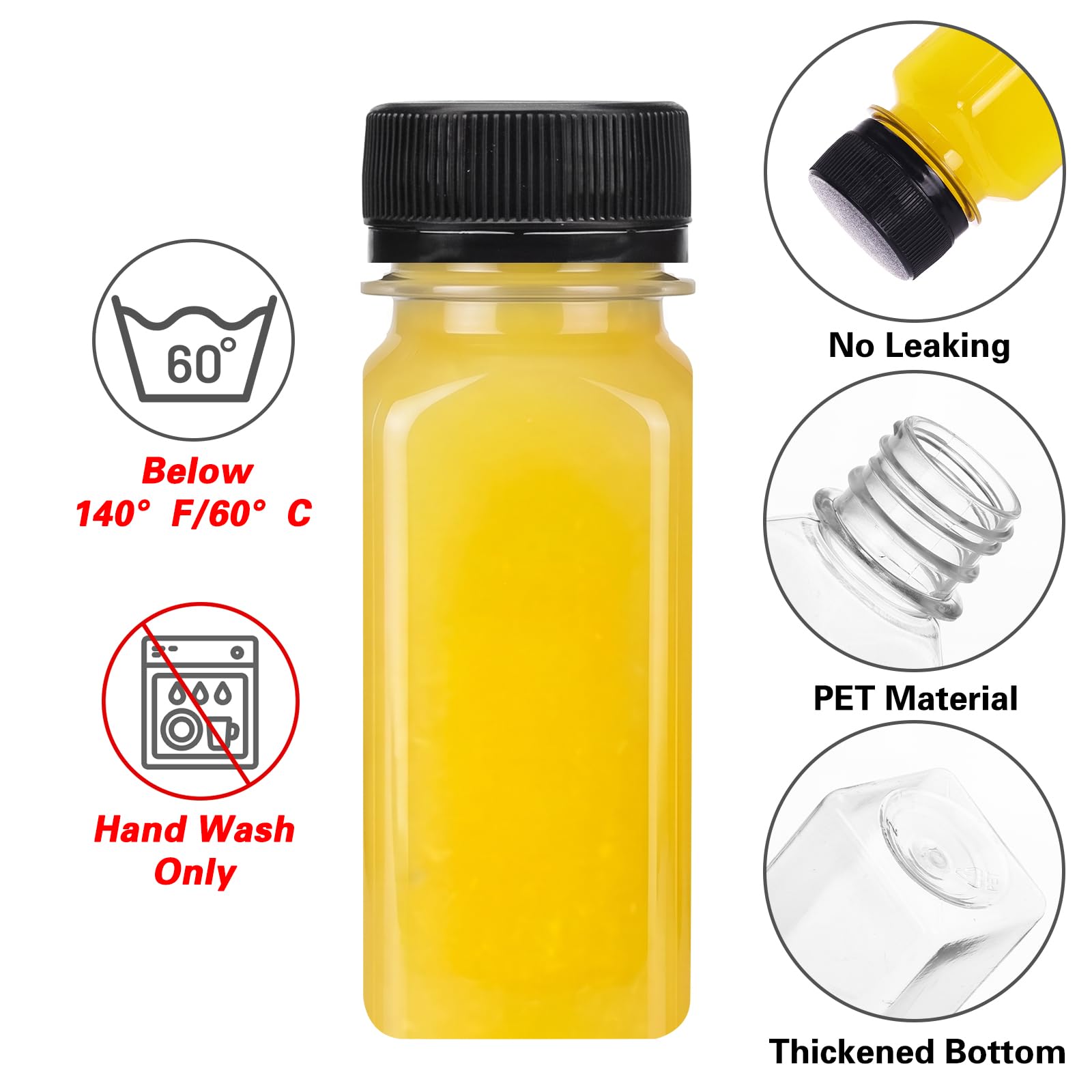 TOMNK 45pcs 2oz Plastic Shot Juice Bottles with Caps, Ginger Shot Bottles, Reusable Clear Bulk Beverage Containers for Ginger Shot, Juice, Milk, and Other Beverages