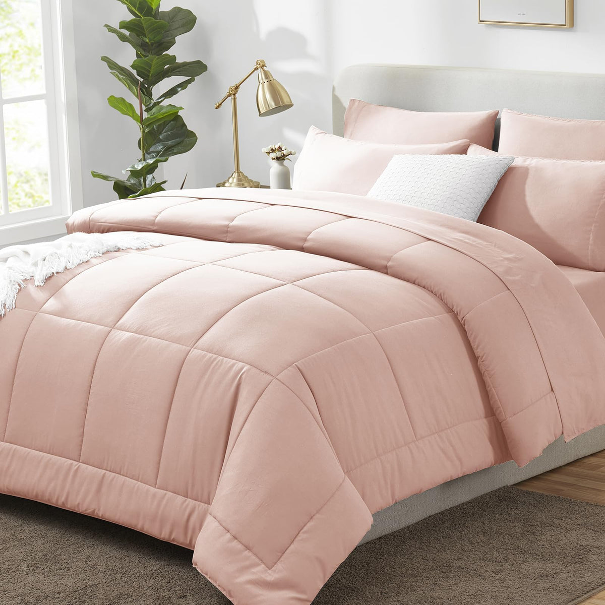CozyLux Twin XL Comforter Set Baby Blue, 5 Pieces Twin Extra Long Bed in a Bag for College Dorm, All Season Bedding Set with Stitch Quilted Comforter, Flat Sheet, Fitted Sheet, Pillowcases